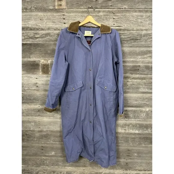 LL Bean Chore Duster Coat Womens Large Blue Canvas Barn Jacket Aztec Lined - Picture 4 of 14